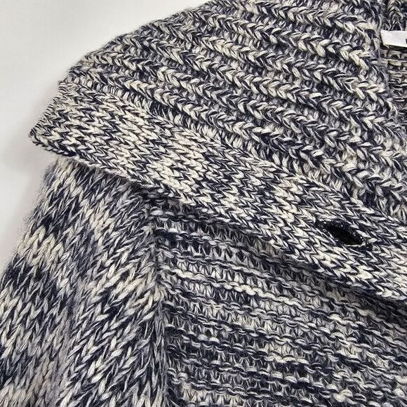 Frame Belted Melange Wool Blend Belted Cardigan in Navy and Light Gray Size S - Picture 3 of 14